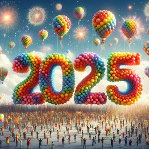 happy, new year, 2025, crowd, fireworks, happiness, celebration, pyrotechnics, balloons, party